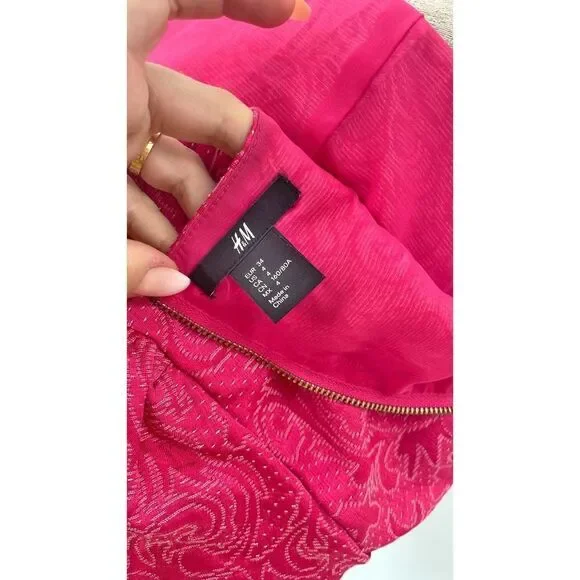 H&M Pink Lace Embroidered Flutter Sleeves Crewneck Flared Mini Dress US 4 - Picture 11 of 12